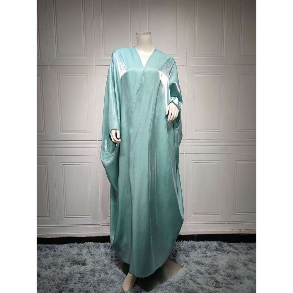 Mq049 Modest Muslim Fashion Shiny Satin Solid Color Batwing Sleeve Long Robe Plus Size Women's Clothing B5