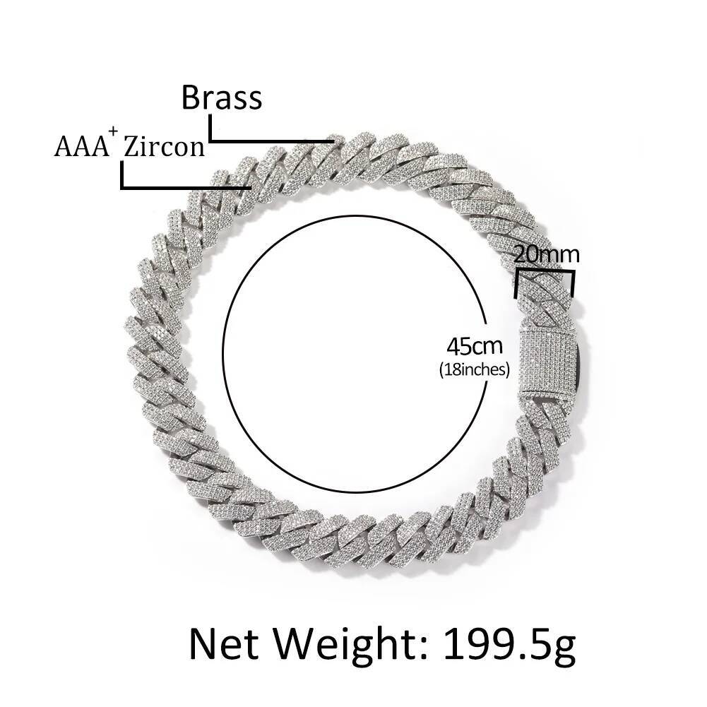 UWIN 20mm Miami 3 Rows Prong Cuban Chain Necklace Micro Pave Iced Out Round Cubic Zirconia Link Fashion Hip Hop Jewelry for Gift