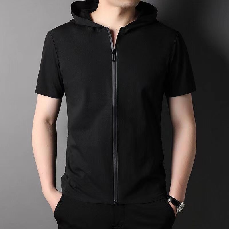 Mens cardigan zippered standing neck short sleeved summer cool lightweight comfortable breathable short sleeved casual trend half sleeved shirt 250226