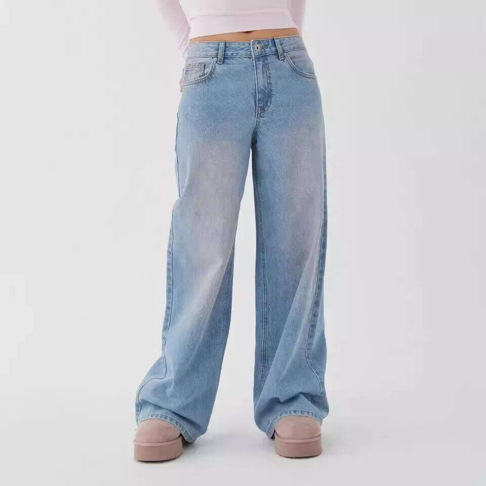 Vintage Distressed Straight-Leg High-Waisted Washing Jeans Loose-Fit Draped Versatile European And American Style Denim Pants