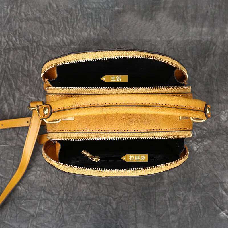 Genuine Leather Women Handbags 2020 New First Layer Cowhide Female Shoulder Messenger Bag Retro Small Round Diagonal Bags