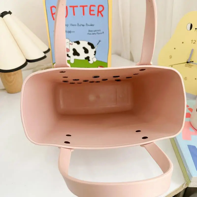 Womens Bag PVC Summer Waterproof Grocery Bags Large Capacity Cartoon Top Handle Bags Ladies DIY Hole Handbags Durable Beach Bag 250603