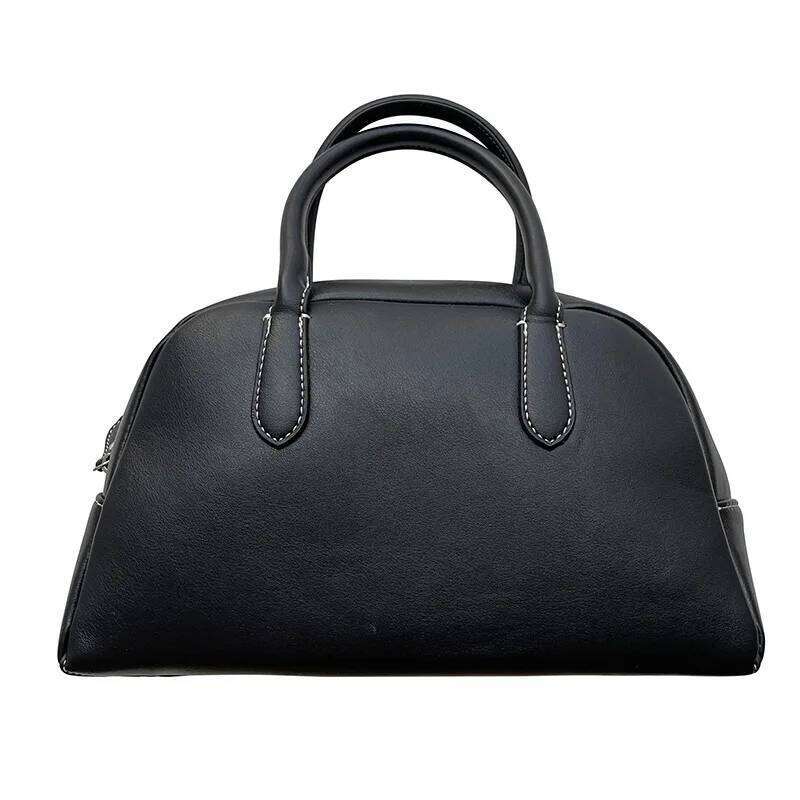2024 New Korean Style Handbag Work Commuter Women's Niche Large-Capacity PU Shaped Large Zipper Hand-Held Boston Bag