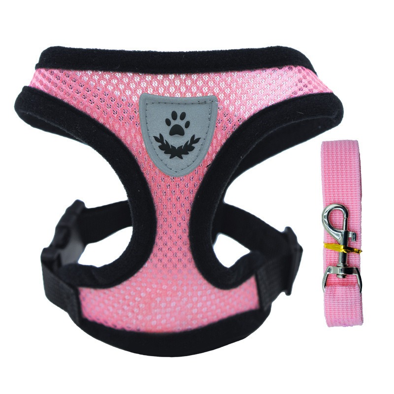 Breathable Mesh Pet Harness and Leash Set for Small Medium Dogs Cats - Adjustable Soft Vest with Reflective Paw Print