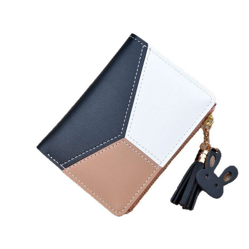 2025 New Women's Short Fashion Zipper Wallet Patchwork Color Student Coin Purse Ladies Card Holder