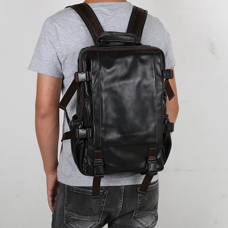 Retro First Layer Cowhide Mens Backpack Multifunctional Large Capacity Genuine Leather Leisure Travel Backpack 250530