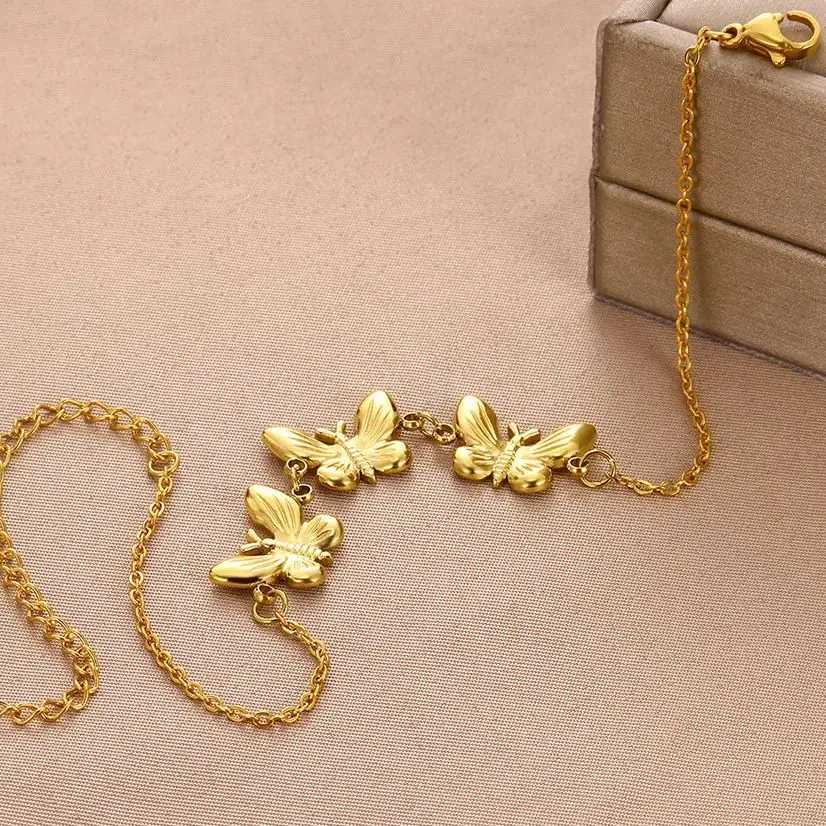 Butterfly Anklets for Women Imitation Pearl Stainless Steel Bracelet on the Leg Anklet Gold Color Beach Summer Jewelry Gifts W250604