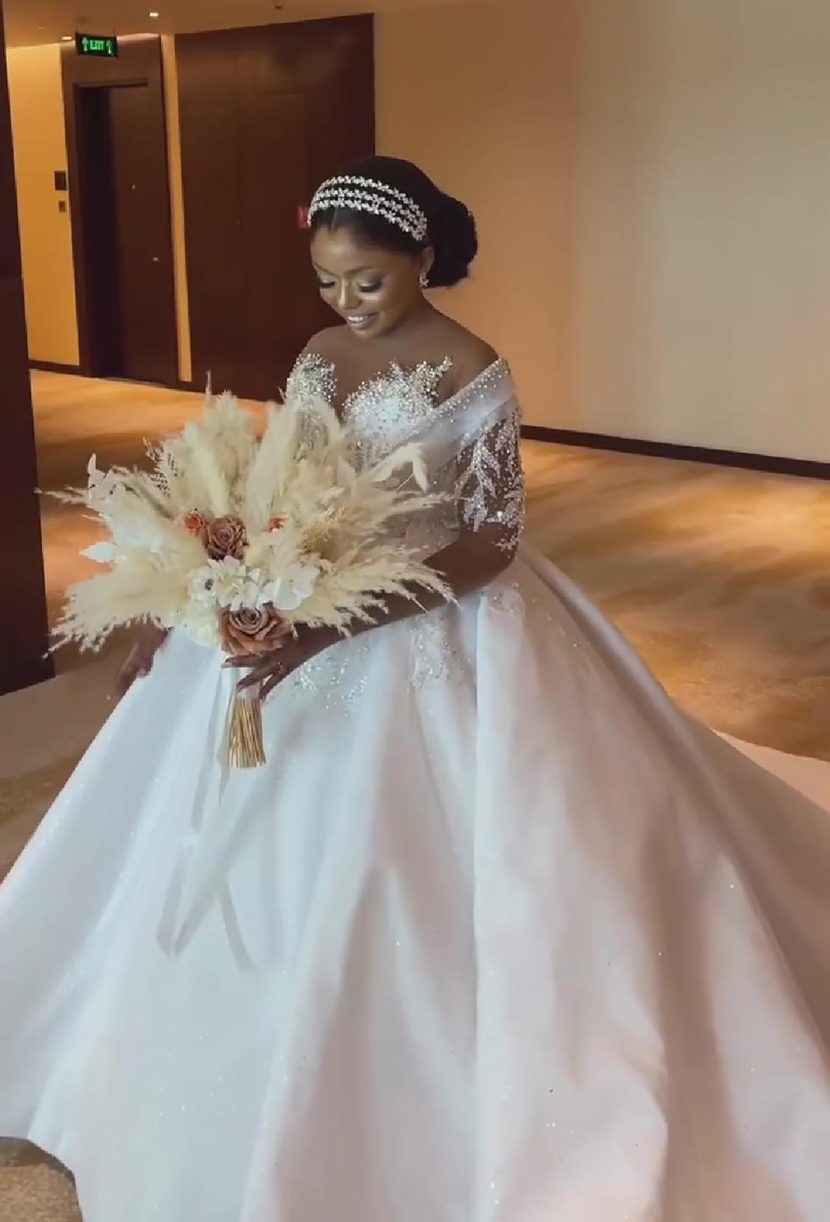 Luxury Sequined Lace Wedding Dresses A Line Cathedral Train Illusion Long Sleeves Beaded Bride Gowns Custom Made Tiered Castle Bridal Dresses Floor Le