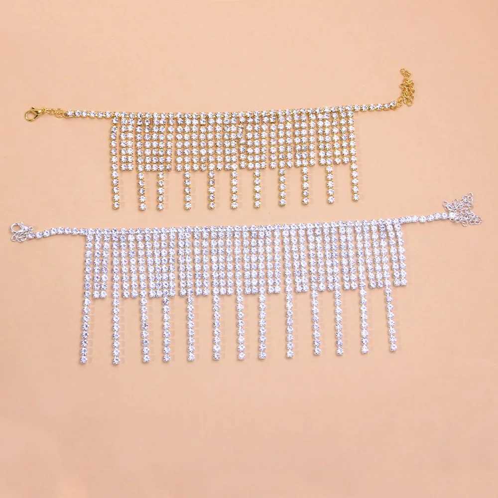 Shiny Rhinestone Irregular Tassel Anklet Bracelet Leg Chain Women Bare Foot Chain Summer Beach Accessories Multi Layer Anklet W250604