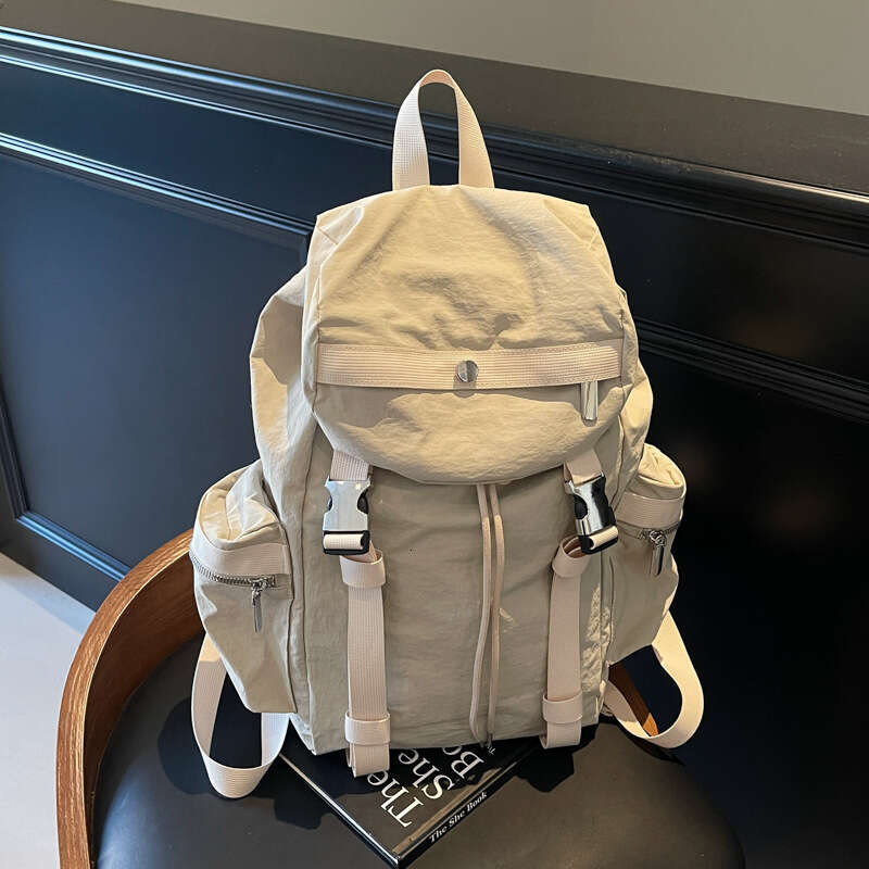 New Trendy Women's Large Capacity Solid Color Simple Student School Bag Multi-pocket Casual Travel Backpack