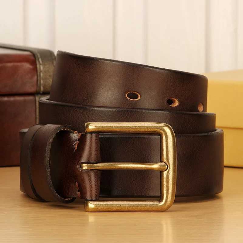 38mm Belt Male Leather Copper Buckle Handmade First Pure Cowhide Retro All-match Casual Jeans Soft Belt Heavy Duty Work Belt W250604