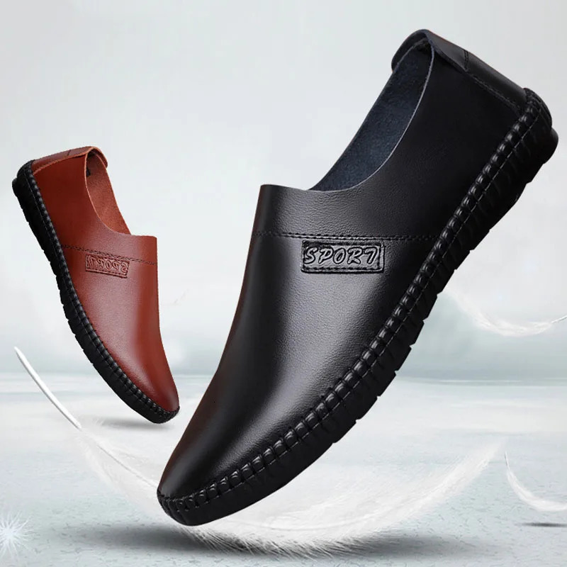 Spring Autumn Mens Leather Casual Shoes Soft PU Leisure Flats Daily Solid Color Slip-on Loafers Non-slip Flat Men Driving Shoes 250528