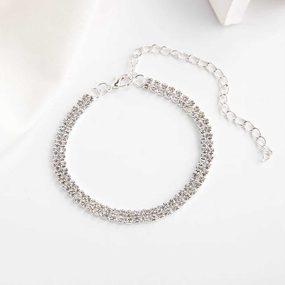 Fashion Double Row Anklet Rhinestone Beach Ankle Bracelet Chain Barefoot Tennis Summer Anklet Charm Bracelet Jewelry Gift Party W250604
