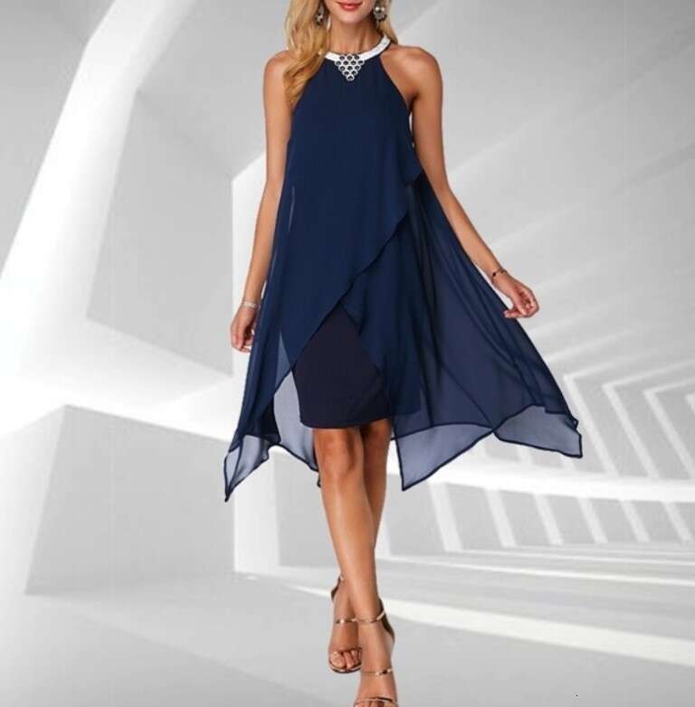 European and American women's solid color mesh sleeveless irregular loose dress 2025 new casual versatile fashion clothing