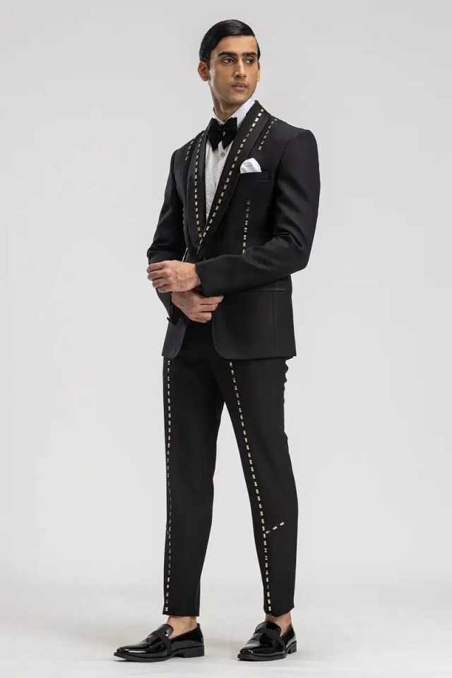 Stylish Beaded Wedding Tuxedos 2 Pieces Set Jacket Pants Shawl Lapel Men Suit Classic Fit Customized Groom Wear Party Suits trajes para hombre