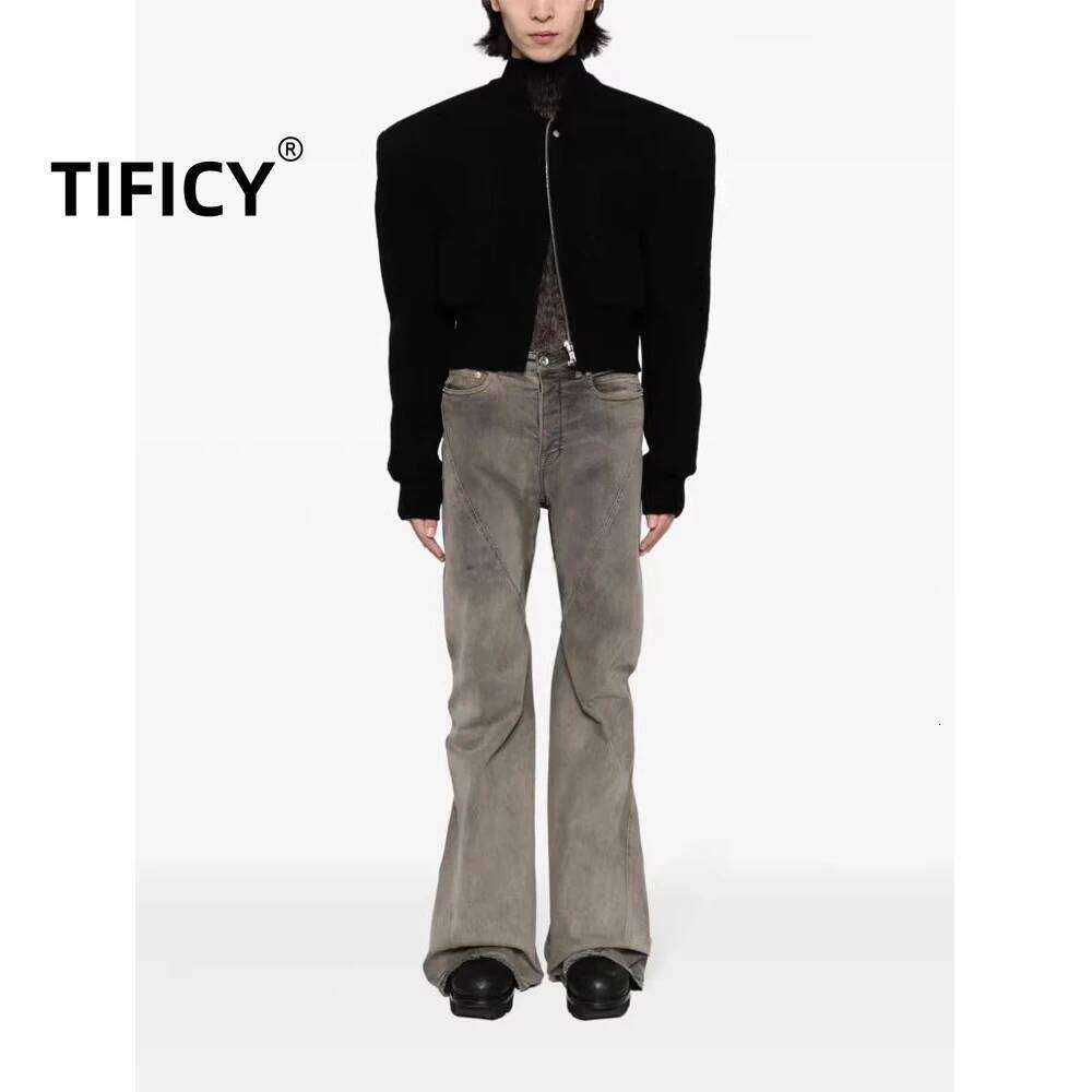 Wear Dark RO High Street Jeans Women's /Men's Washed Micro Pull Down Falling Stacking Versatile And Trendy Denim Pants