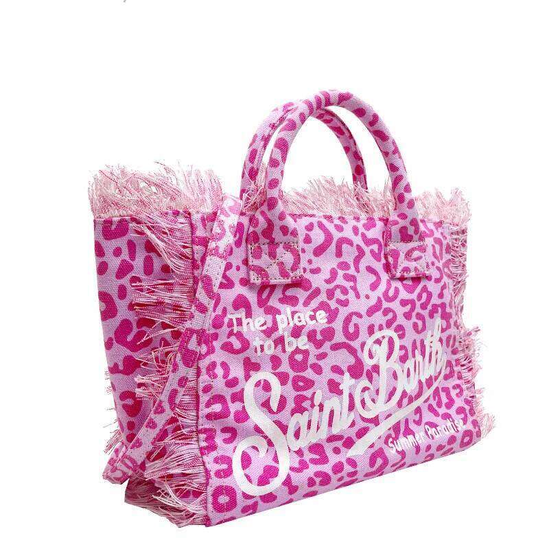 Women's Bags Designer Women's Wear Saint Barth Handbag New Beach Casual Fringe Canvas Leopard Print Rose Red Small Tote Bag For Women