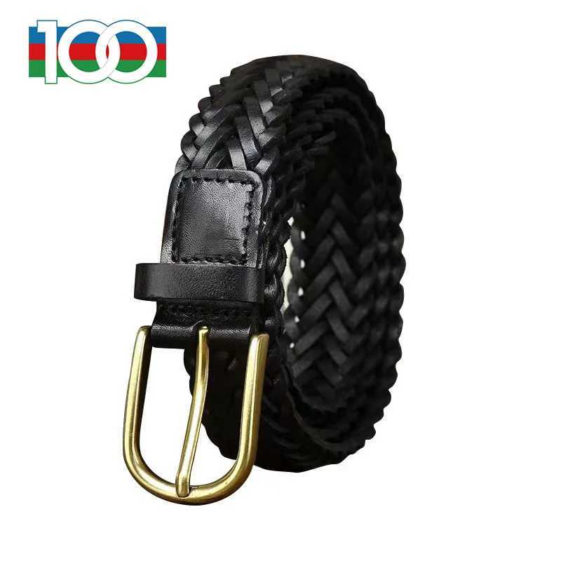 Mens and womens belts 3cm wide belt mens leather woven leather lead layer cowhide hand-woven needle buckle casual all-fit belt W250604