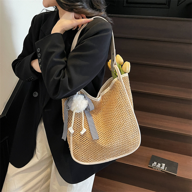designer Woven Straw Bag for Women Large Capacity 2025 New Summer Versatile High-end Single Shoulder Beach Vacation Bag