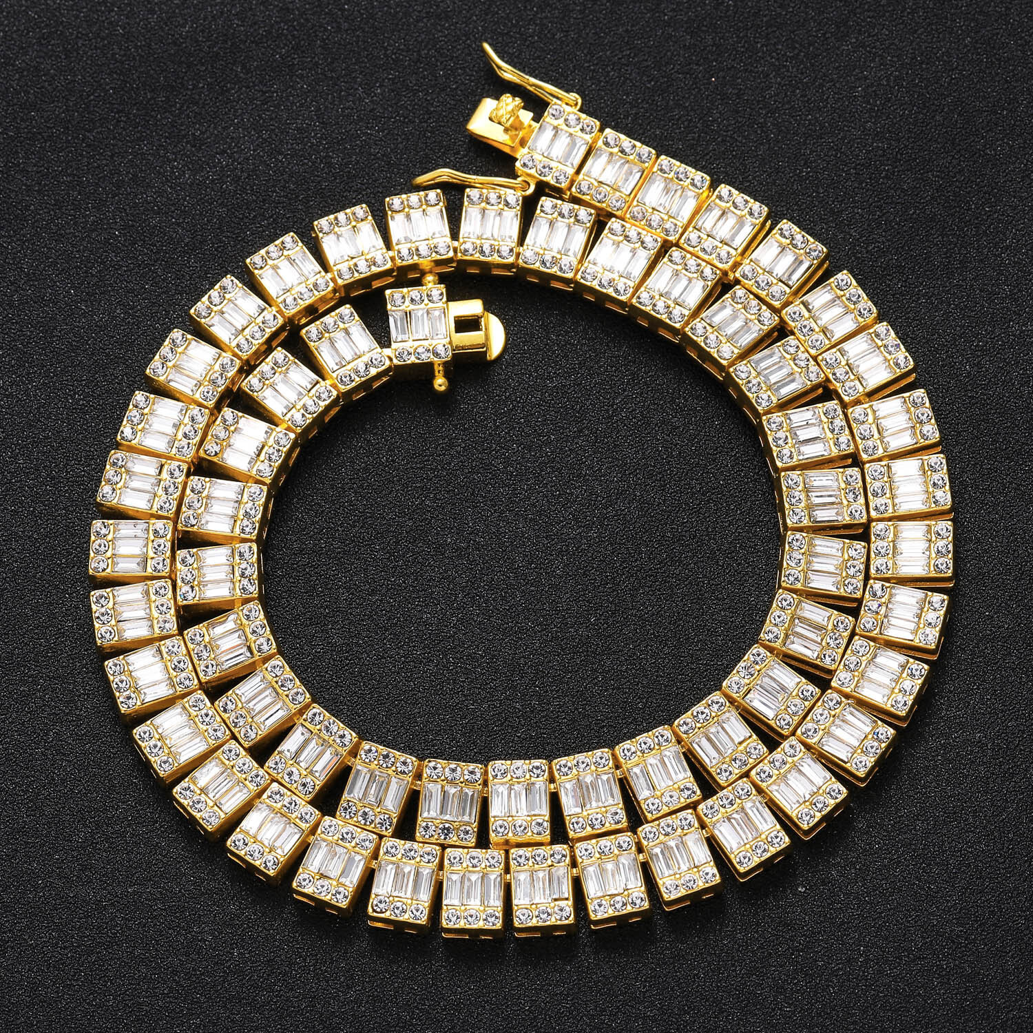 Square 10mm square diamond round diamond Cuban chain hip-hop necklace mens necklace