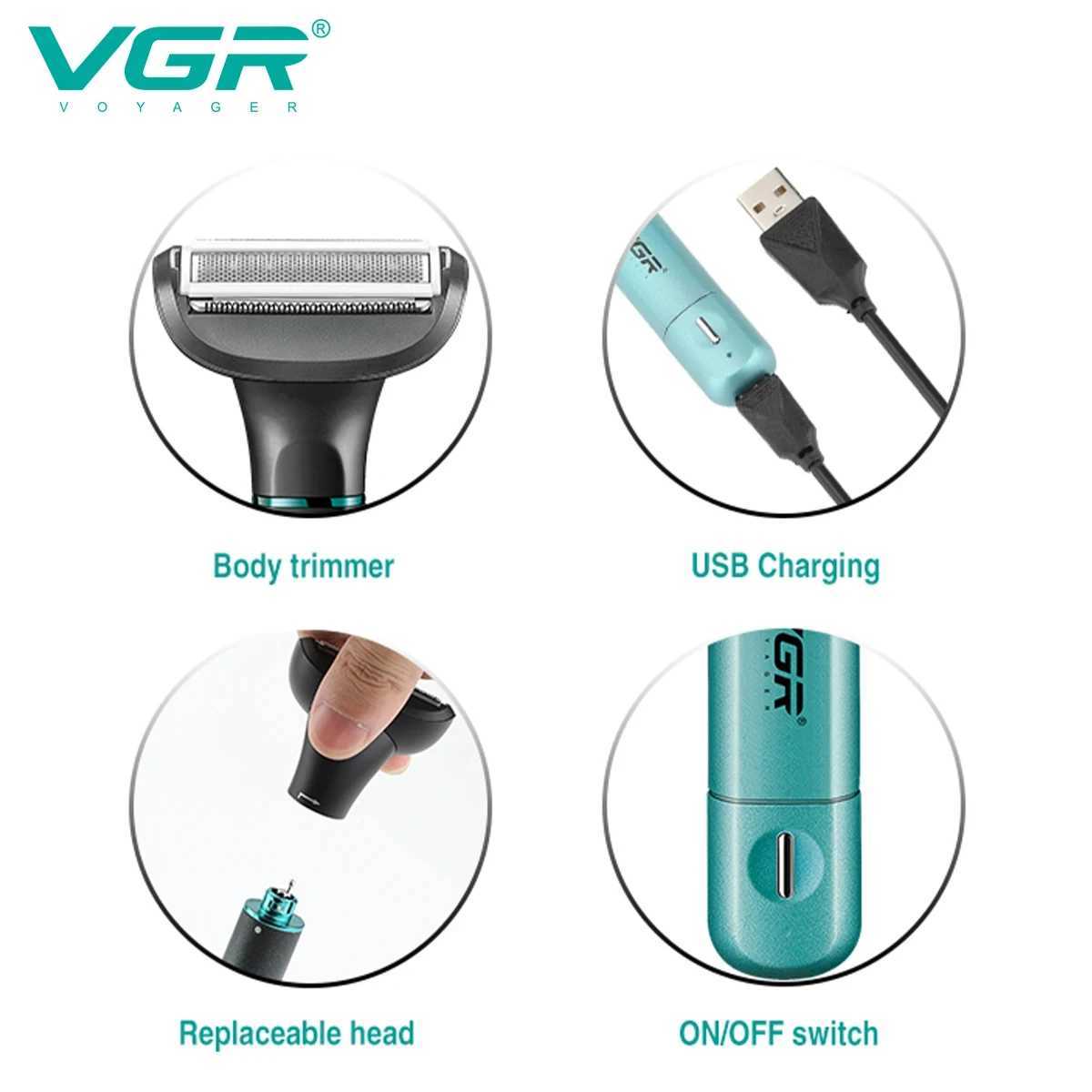VGR 3in-1 Mens Razors Hair Trimming Set Rechargeable Professional Foil Shaver Portable Nose Hair Ear Hair Eyebrow Trimmer 625XJ250604