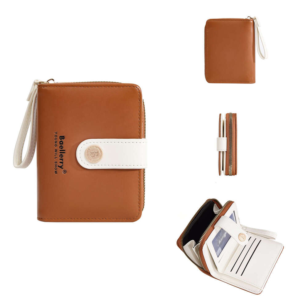 New Women's Short Baellerry Fresh Style Snap Button Soft Wallet Fashion Zipper Coin Purse