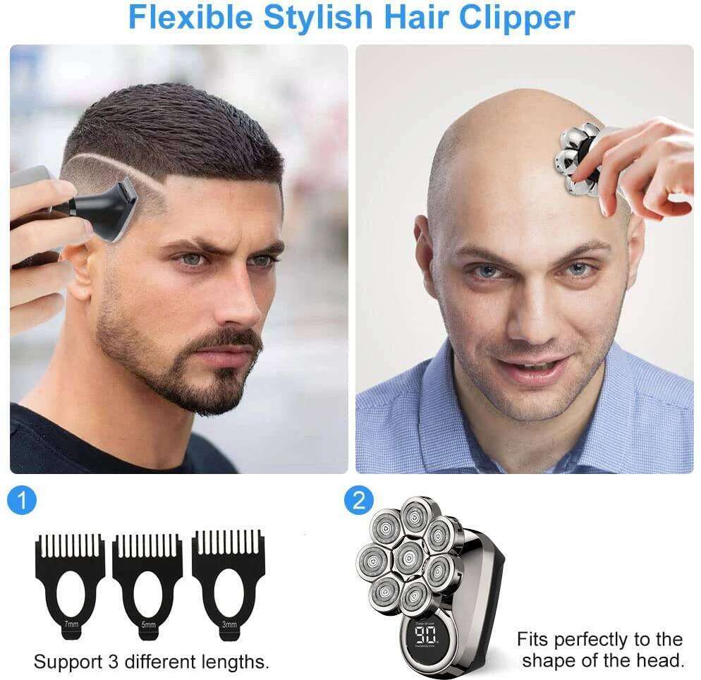 LED Display Electric Men 6-In-1 Upgrade Skull Razor Bald Head Shavers Grooming 8-Heads 4D Shaving Kit