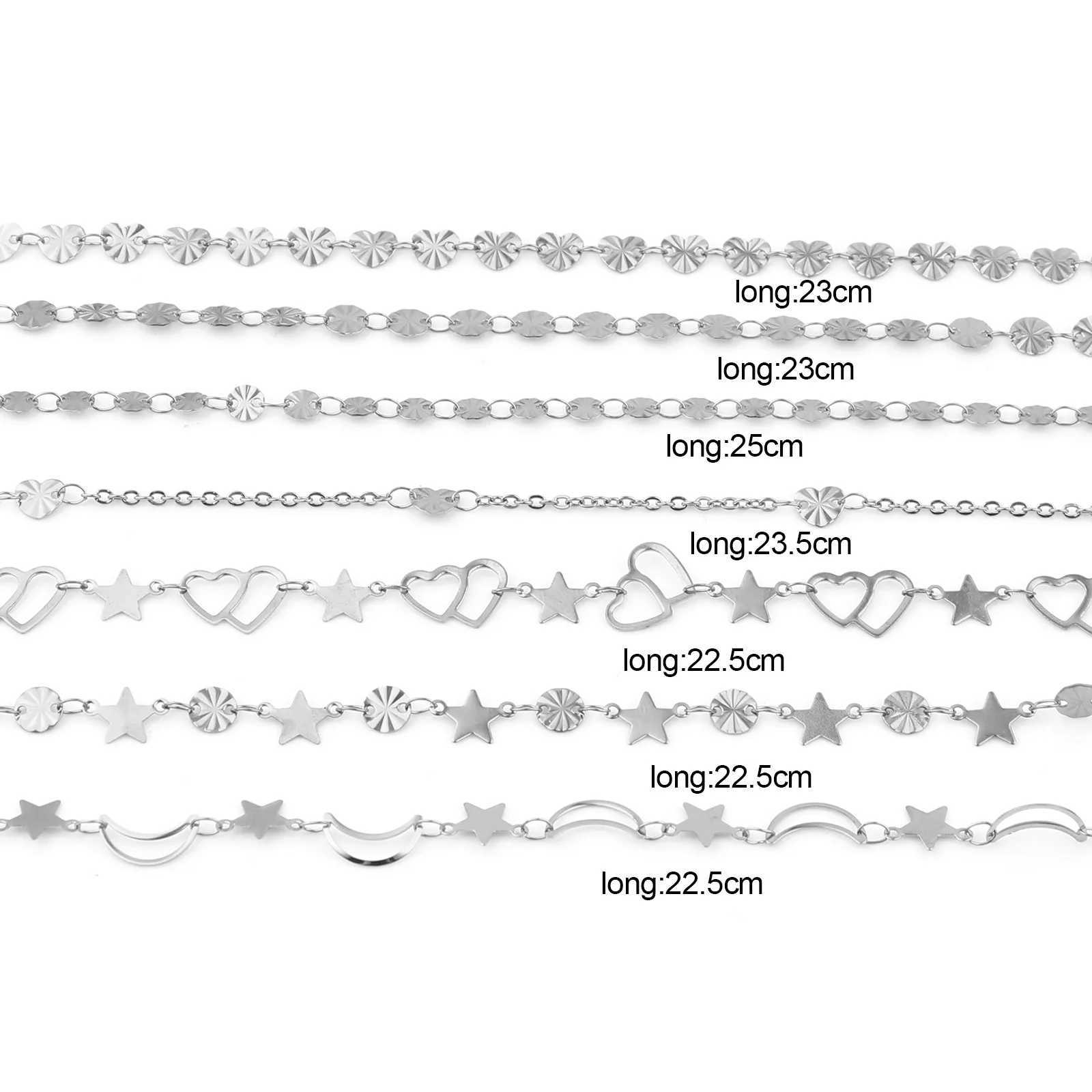 Silver Color Stainless Steel Anklet For Women Metal Chain Anklets Bracelet on the leg Summer Beach Jewelry 2021 Trend 1 Piece W250604