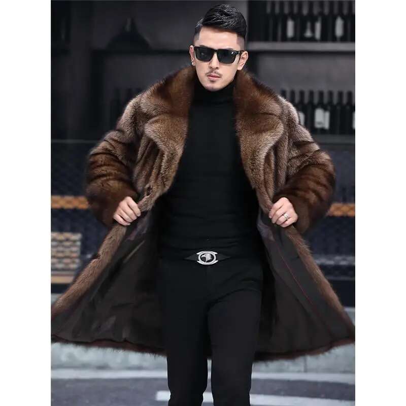 Men's long fur winter warm mink coat fat jacket loose casual windbreaker