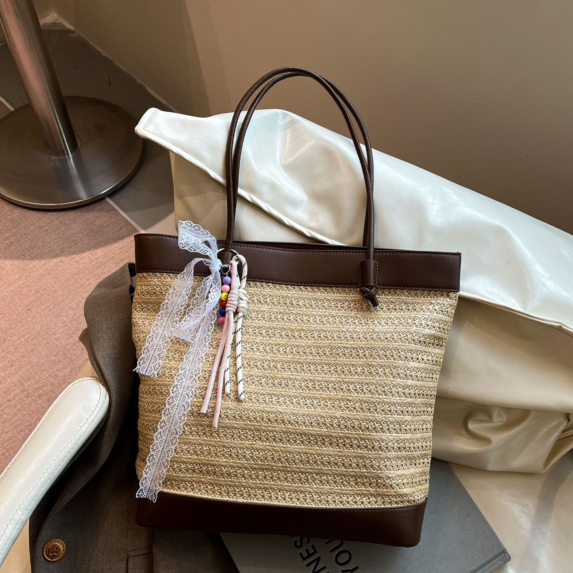 designer Straw Woven Bag for Women 2025 New Summer Large Capacity Beach Vacation Travel Commuter Handbag Shoulder Tote Bag
