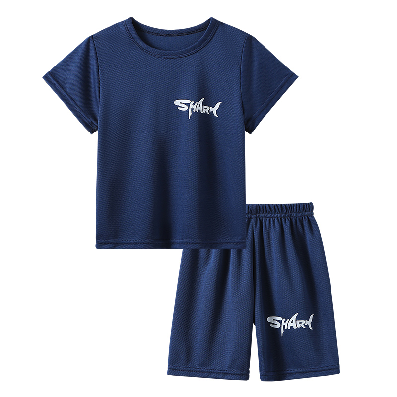 Kids Outdoor Activity Gear: Lightweight Short Sleeve Top with Matching Pants Featuring Sharks and Letters for Boys Aged 4-12 Years Old
