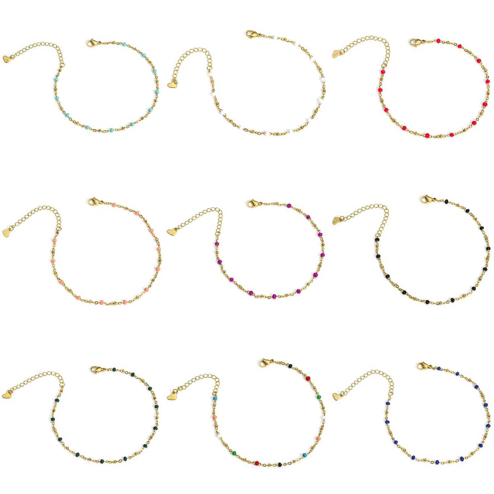 1PCs 304 Stainless Steel Link Chain Anklet Multicolor Enamel Bead Anklet For Women Summer Beach Bracelet Foot Jewelry 22cm long W250604