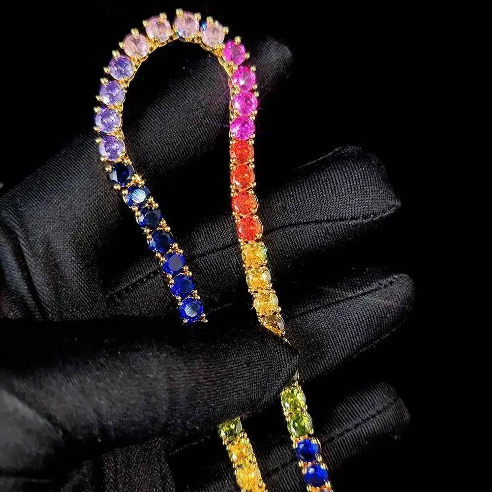 Women Men Iced Out Rainbow Choker 5mm Tennis Multi Colored Chain CZ Jewelry Initial Charm Custom Necklace