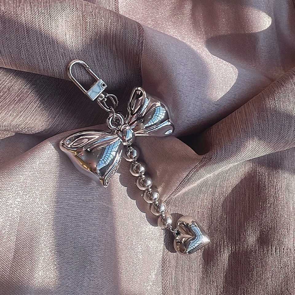Fashion Bowknot Keychain for Women Luxury Bag Hanging Decoration Mobile Phone Bead Keyring Party Jewelry Girl Accessories W250604