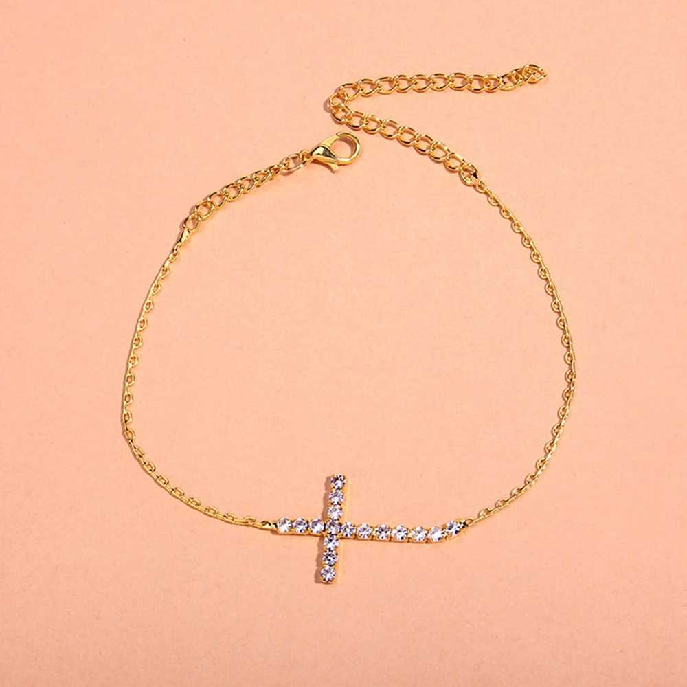 Stonefans Summer Rhinestone Simple Cross Anklet Bracelet for Women Beach Accessories Crystal Chain Anklet Barefoot Jewelry Gift W250604