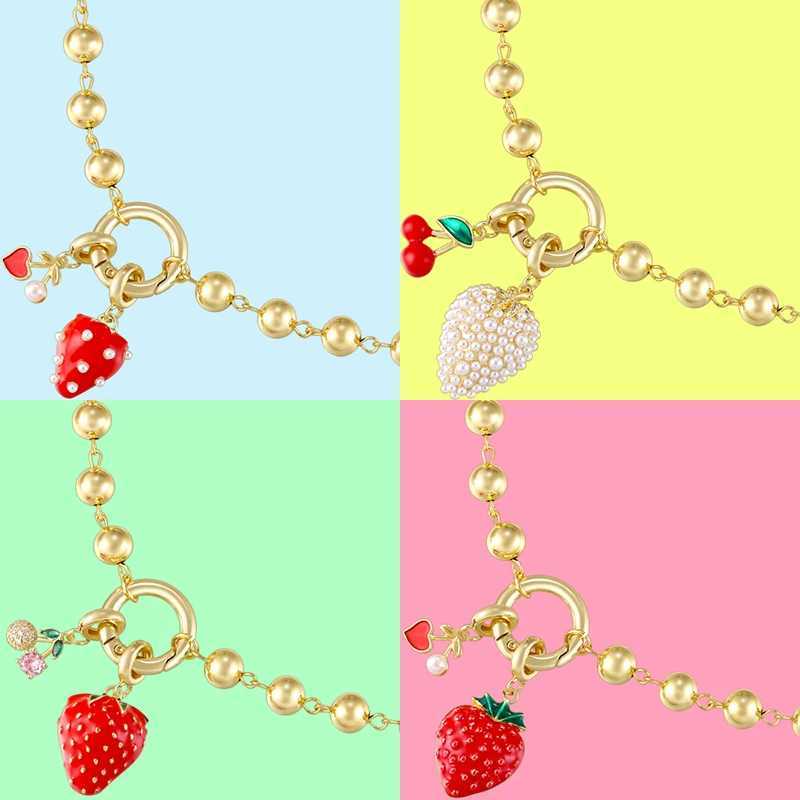 ZHUKOU New Styles Enamel Oil Drop Pearl Red Strawberry Pendant Necklace Sweet And Lovely Ladies Jewelry Chain 1 Piece VL643 XJ250604