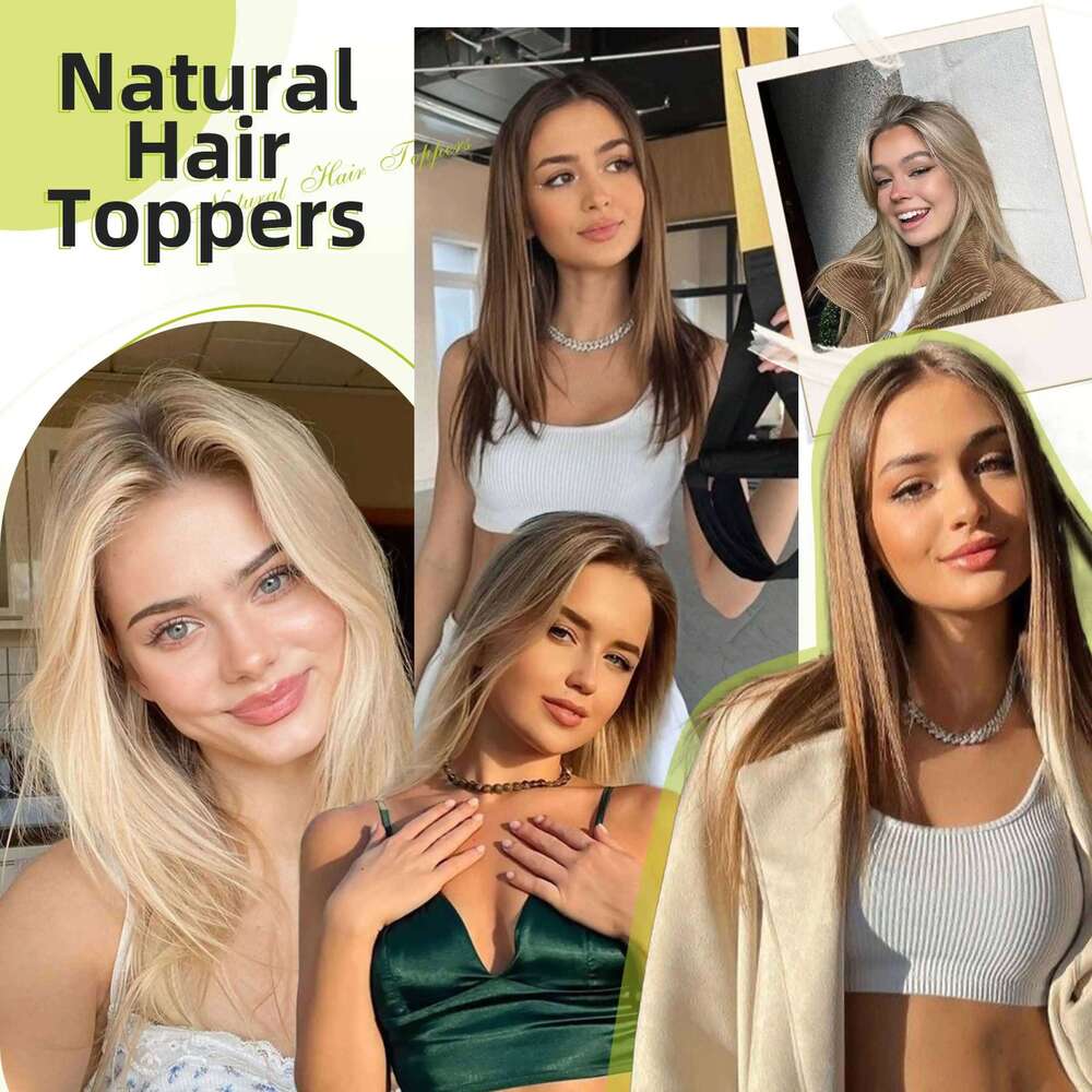 14inch Blonde Mixed Brown Topper with 4 Clips 100% Remy Mono Lace Base Human Toppers for Women Pieces Hair Extensions