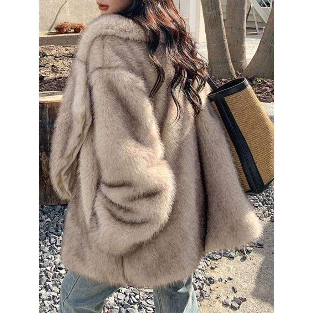 Aoaiiys Autumn Winter Jacket Women Faux Fur Coats Elegant Turn-Down Collar Solid Soft Shaggy Coat Female Thicken Warm Outerwear