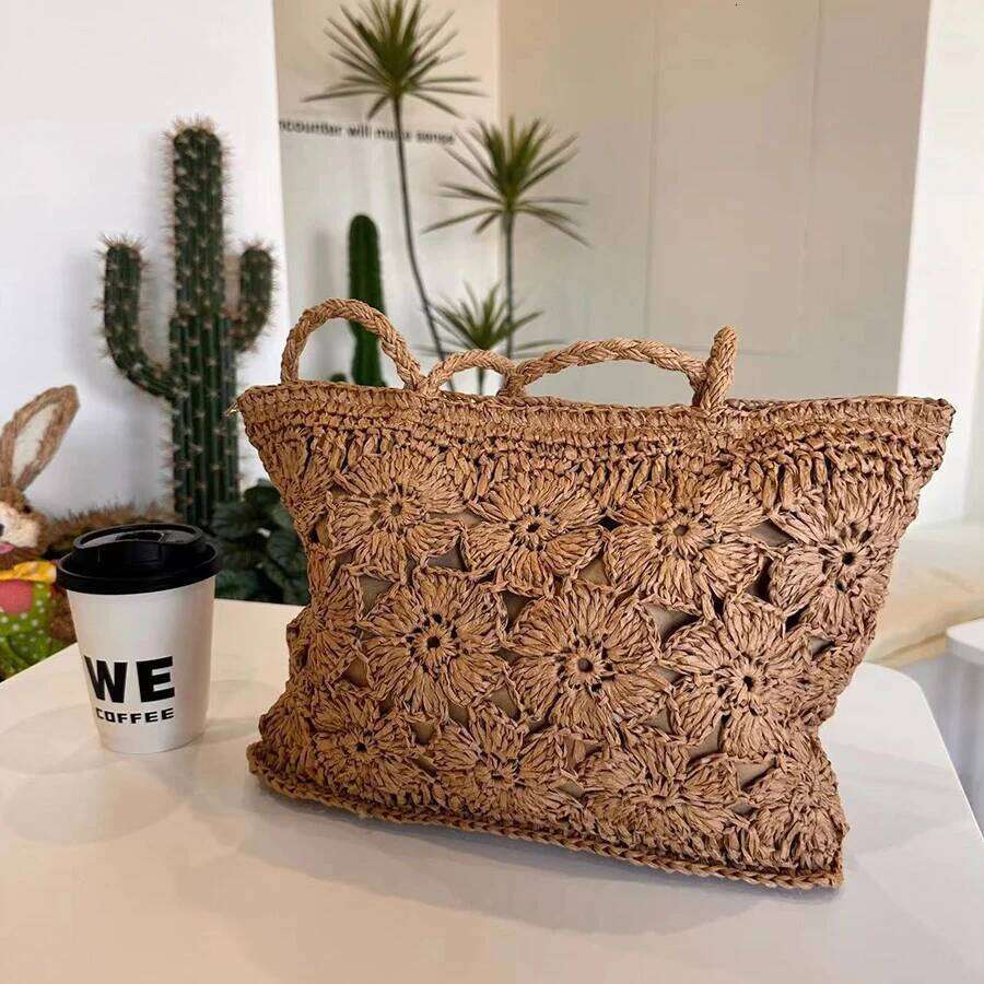 Round Straw Beach Vintage Handmade Woven Tote Shoulder Raffia Rattan Bag Bohemian Summer Vacation Casual Crochet Travel