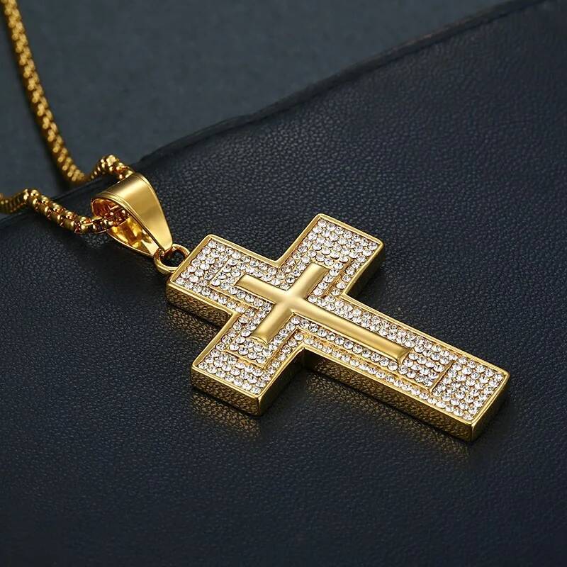 Hip Hop gold color Large Pendant Iced Out Shining zircon Fashion Bling Cross Men Chain Necklace Jewelry