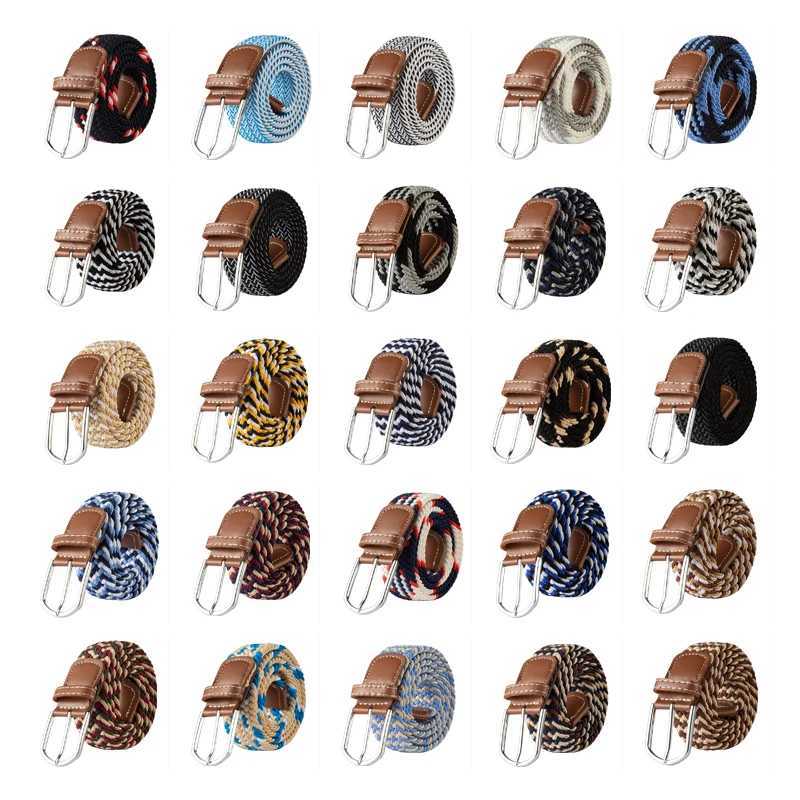 107cm 120cm 130cm Unisex Casual Knitted Pin Buckle Jeans Belt Woven Canvas Elastic Expandable Stretch Belts for Women Men Girdle W250604