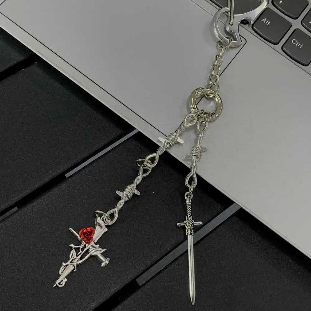 NEW Fashionable Metal Keychain Sword And Rose High-Grade Creative Waist Bag Charm Pendant Accessories Gift W250604
