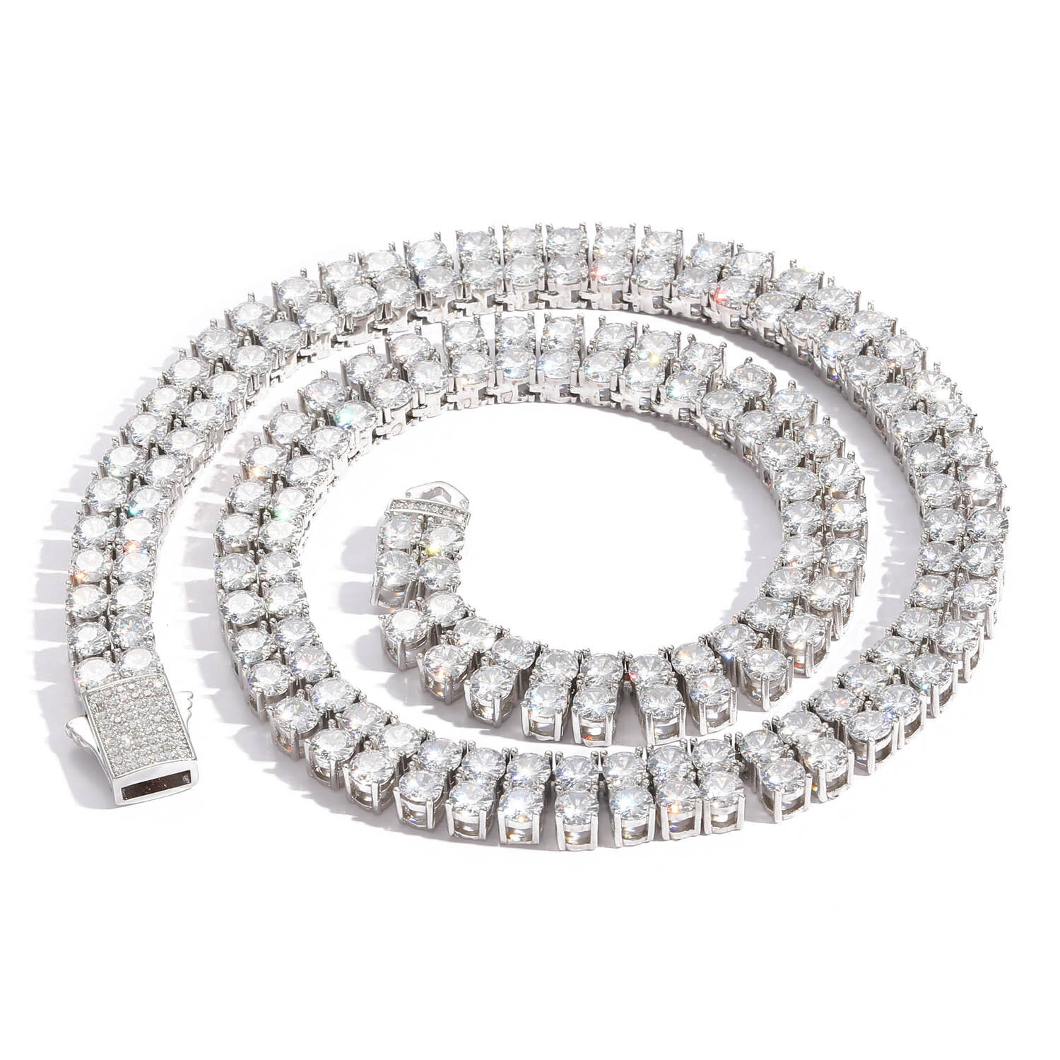 INS Fashion Brand Hip Hop Necklace Mens 5mm Double Row Full Diamond Moissanite Necklace Hip Hop Spring Buckle Collar Chain Mens Tennis Chain