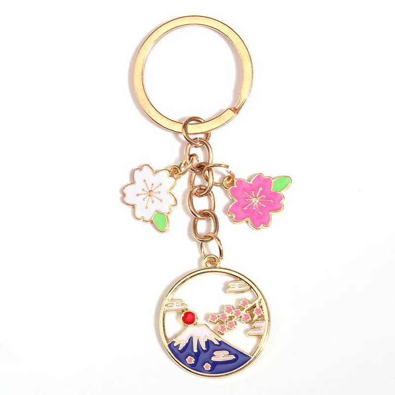 New Arrival Cartoon Keychain Japan Fuji Mountain Sakura Flower Key Ring Enamel Key Chains Souvenir Gifts For Women Men DIY Handmade Jewelry U250604