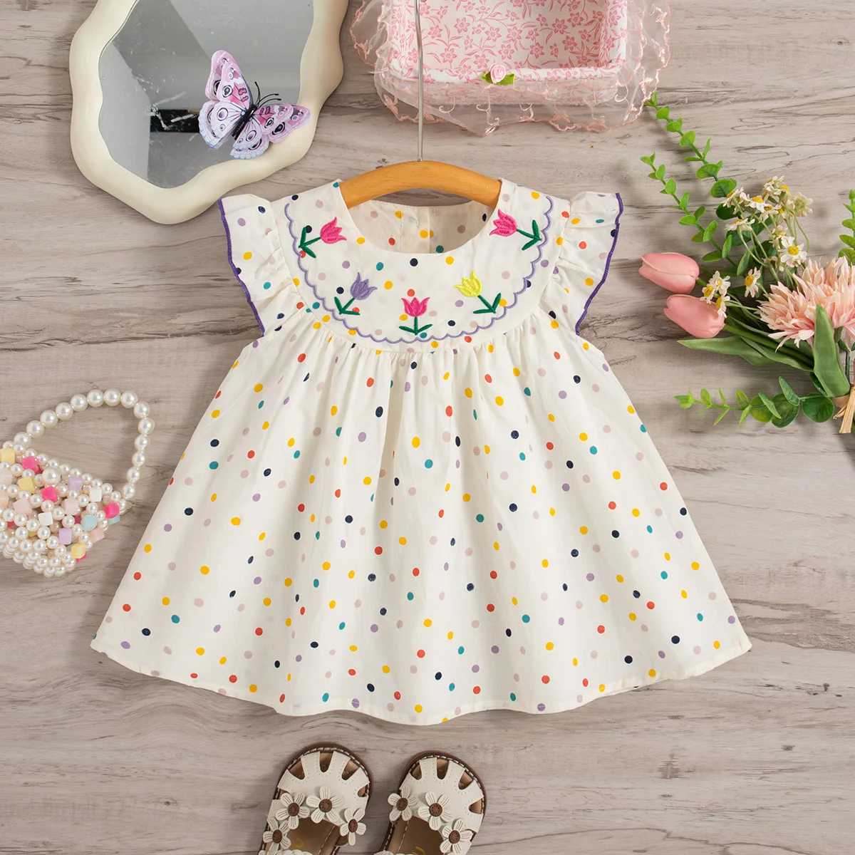 Baby Girl Dress Summer Comfortable Cotton Baby Dress Cute Flower Embroidered Dress Kids Birthday Clothes R250530