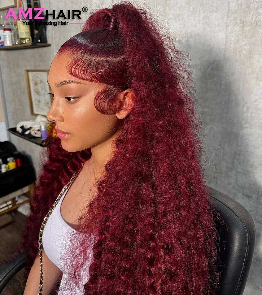 Bury 99j Kinky Hd 13x4 Front Wig Pre Plucked Deep Curly Lace Frontal Red Colored Wigs Human Hair