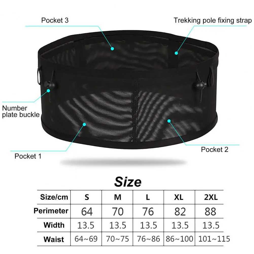 Black Waist Pack Multi Pocket Elastic Mesh Fabric Waistbag Waist Pack with Fixed Belt Fanny Pack Waistbag Mesh Fabric Waist Bags W250604