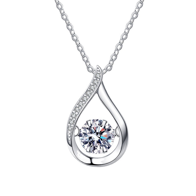 S925 Sterling Silver Moissanite Pendant Necklace 1ct Drop Design, Elegant Korean Style Jewelry for Women, Direct Wholesale