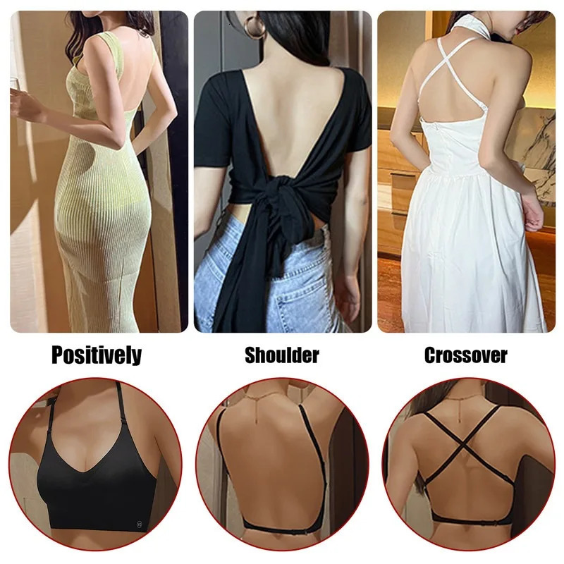 Summer Woman Invisible Push Up Bra Backless Women Bras Low Cut Sexy Plunge Brassiere Open Back Underwear Seamless Lingerie 250604