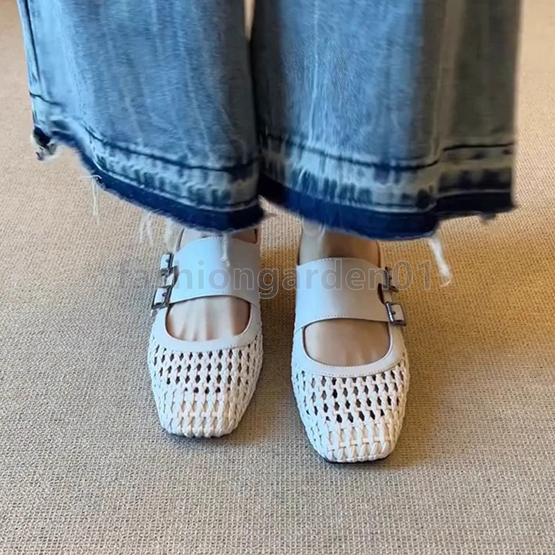 new summer slides designer sandals half slippers fashion retro Square Toe woven Slope Heels Hollow Out Breathable womens sandal daily casual soft-sole